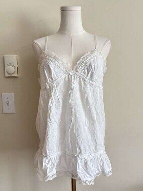 Women White Lace Trim Eyelet Spaghetti Strap Top